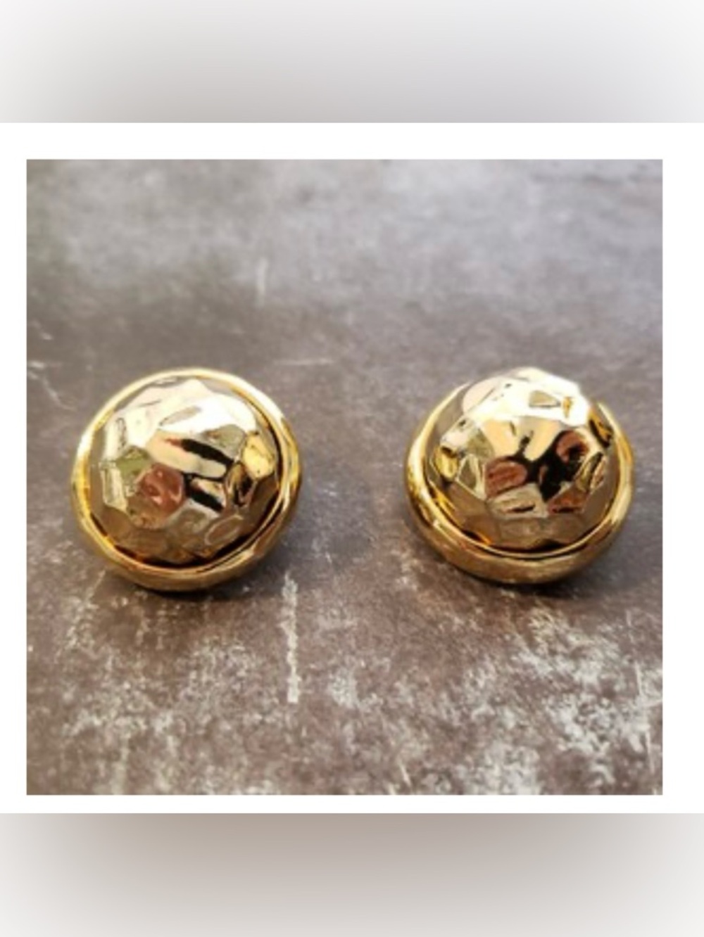 Givenchy Paris New York Big Hammered Dome Clip On Gold-Tone Earrings